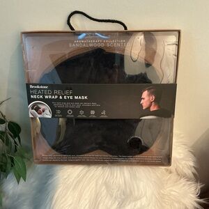 Brookstone Heated Relief Neck Wrap & Eye Mask Set — Sandalwood Scented